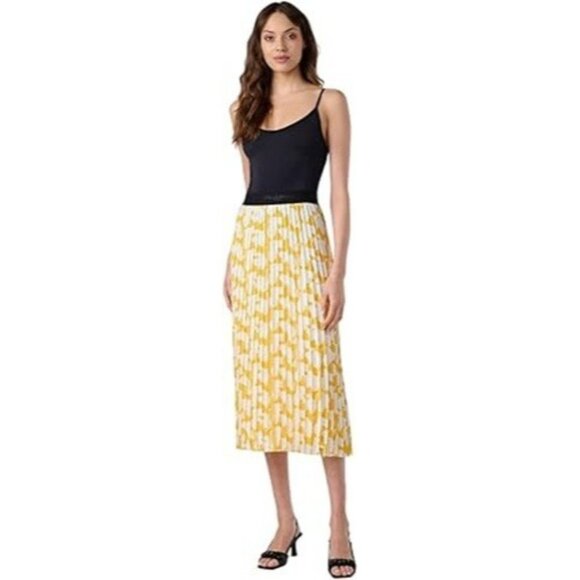 Karl Lagerfeld Paris Pleated Mid Skirt Yellow ( L ) - Picture 1 of 6